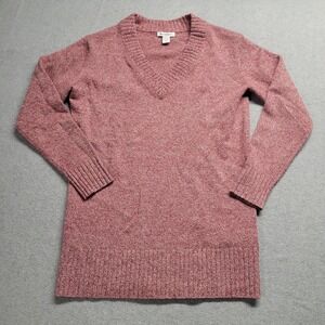 Athleta Vital V-Neck Tunic Wool Cashmere Sweater Maroon White Marled Size XS